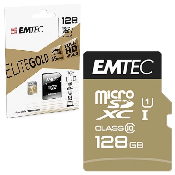 MEMORIA MICRO SD 128GB EMTEC EILTE GOLD C10 + ADAPTADOR SD