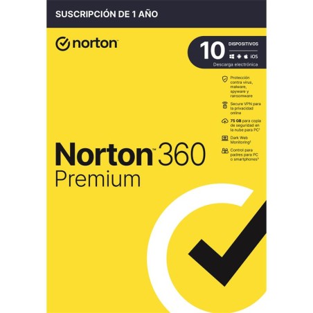 NORTON 360 PREMIUM 75GB ES 1 USER 10 DEVICE 1 AÑO L. ELECTRONICA