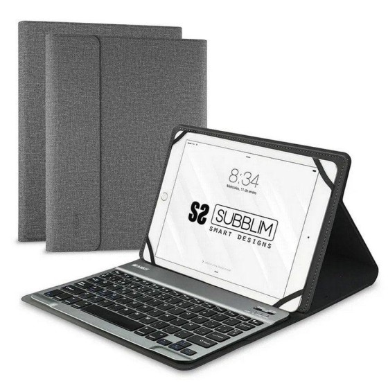 FUNDA + TECLADO SUBBLIM KEYTAB PRO BT PARA TABLETS 10.1-10.8 GREY