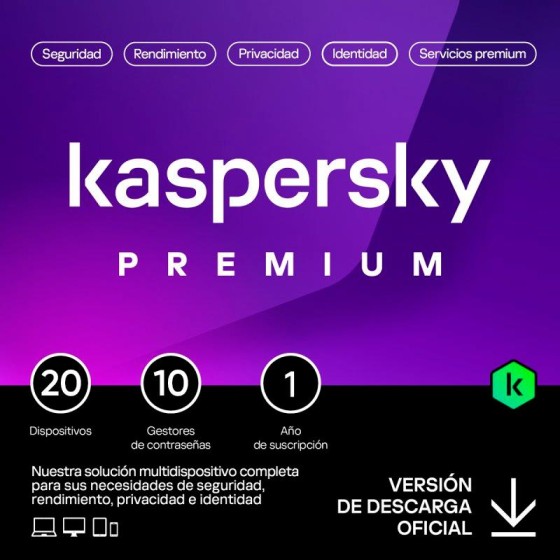 ANTIVIRUS KASPERSKY PREMIUM 1YEAR 20L PC/MAC/ANDROID/IOS L.ELECTRONICA