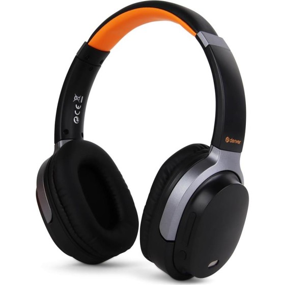 AURICULARES + MICROFONO DENVER BTN-210 HEADSET BLUETOOTH ANC BLACK/ORANGE