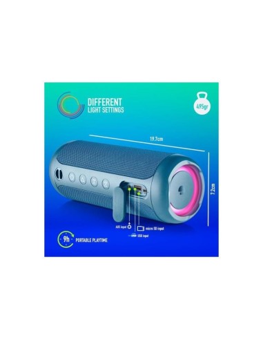 ALTAVOCES NGS ROLLER FURIA 2 RGB PORTATIL WATERPROOF IPX7/BT/USB/AUX BLUE