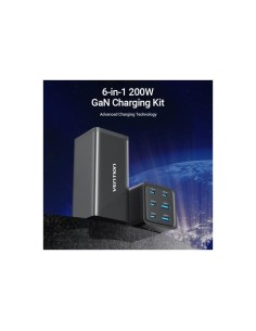CARGADOR DE ESCRITORIO VENTION GAN 4XUSB-C 2XUSB-A 200W 2