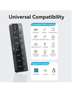 HUB VENTION USB 3.0 7 PUERTOS USB 3.0 INTERRUPTOR BLACK