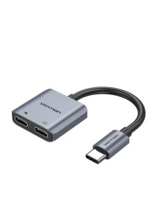 CABLE CONVERSOR VENTION USB-C/M - 2X USB-C/H AUDIO/CARGA GREY