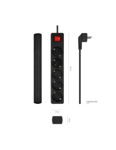 REGLETA AISENS 5 SCHUKOS PROTECCION INTERRUPTOR 1,4M BLACK 2