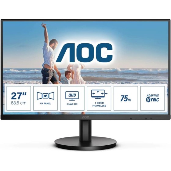 MONITOR AOC 27 QHD 2K MULTIMEDIA VGA HDMI DP 3YR GARANTIA