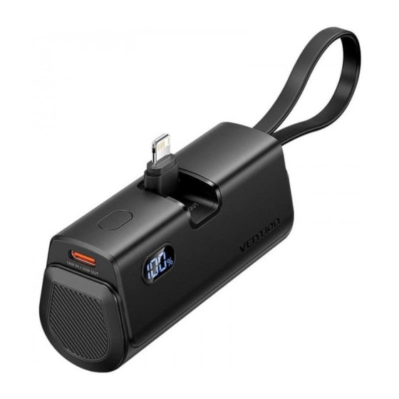 POWERBANK VENTION 4800MAH 2XUSB-C + LIGHTNING PLEGABLE 22.5W BLACK