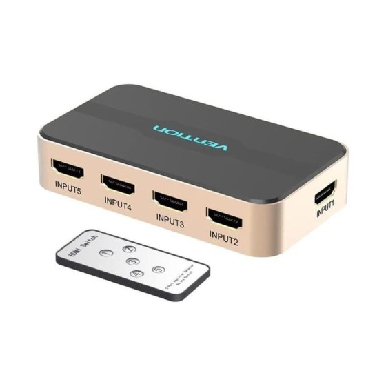 DUPLICADOR VENTION 5XHDMI HEMBRA - HDMI MACHO GOLD/BLACK