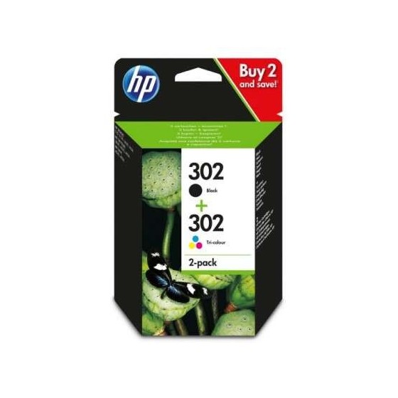TINTA HP PACK Nº 302 BLACK + TRICOLOR F6U66AE + F6U65AE