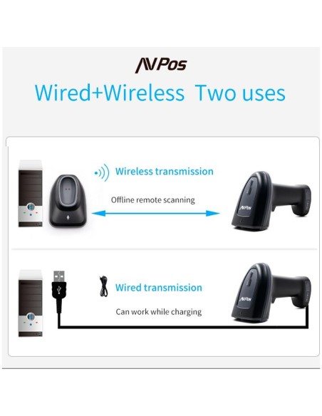 LECTOR AVPOS CODIGOS 1D + 2D +QR BT230 WIRELESS 2.4 + BLUETOOTH + USB