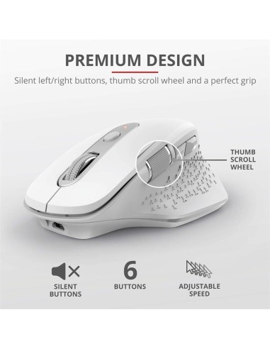 RATON TRUST OZAA ERGONOMICO RECARGABLE WIRELESS WHITE