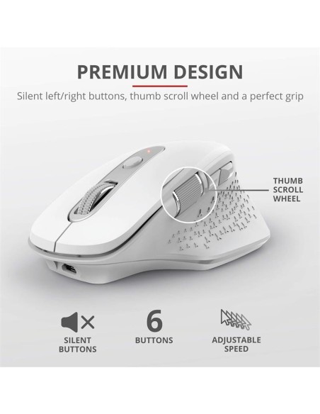 RATON TRUST OZAA ERGONOMICO RECARGABLE WIRELESS WHITE