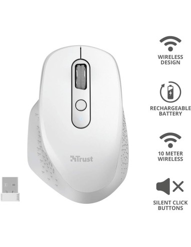 RATON TRUST OZAA ERGONOMICO RECARGABLE WIRELESS WHITE