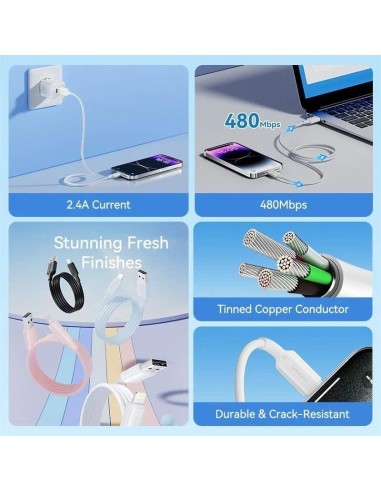 CABLE VENTION USB-A 2.0 - LIGHTNING 2.4A 1M WHITE