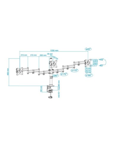 SOPORTE DE MESA TV/MONITOR TOOQ 13-27 8KG 2 BRAZOS PARA 3 PANTALLAS