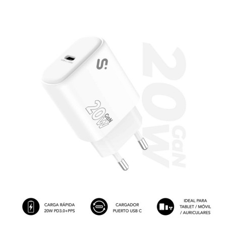 CARGADOR DE PARED SUBBLIM GAN USB-C 20W WHITE