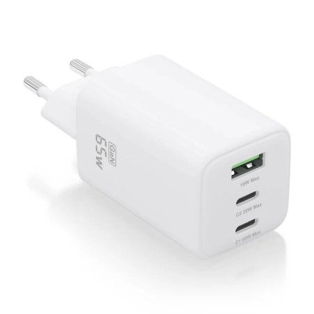CARGADOR DE PARED AISENS GAN 2XUSB-C/USB-A 65W WHITE