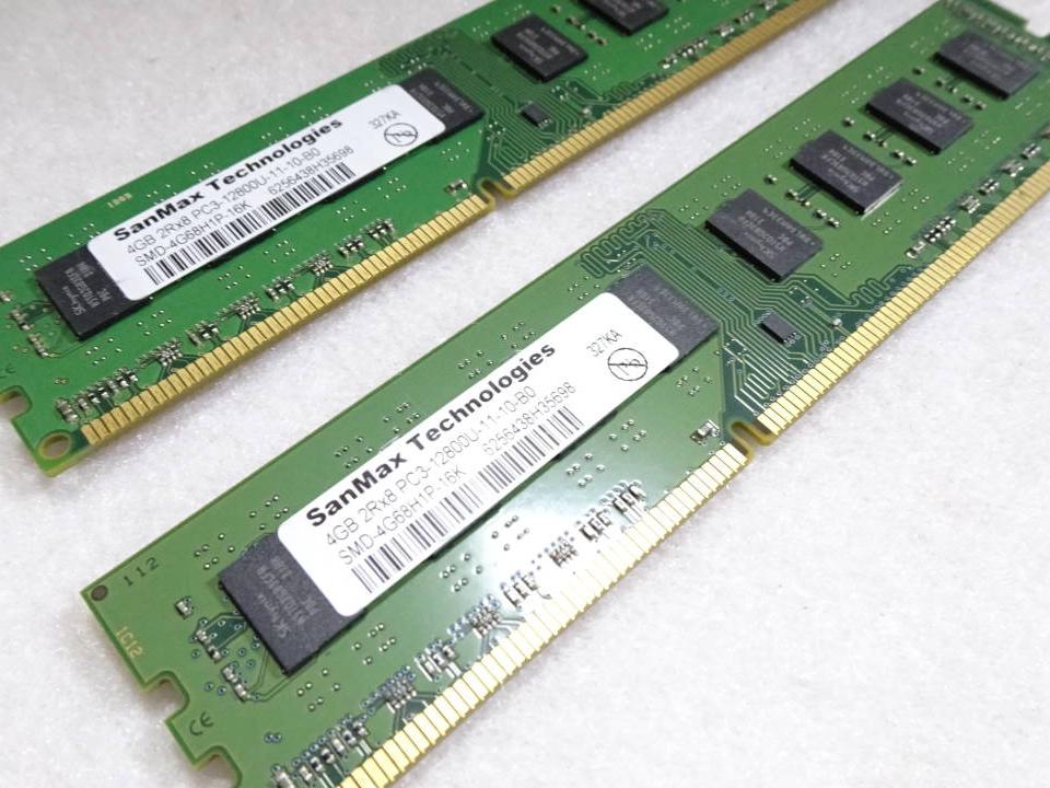 美品 SanMax デスクトップPC用 メモリー DDR3-1600 PC3-12800U 1枚4GB×2枚組 合計8GB 両面チップ 動作検証済  1週間保証(8GB)｜売買されたオークション情報、!オークション(旧ヤフオク!) の商品情報をアーカイブ公開 