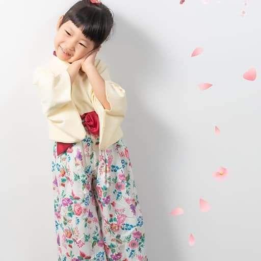 新品　発表会　ひな祭り　着物　110　白　袴　セパレート　和服b　花柄　女の子